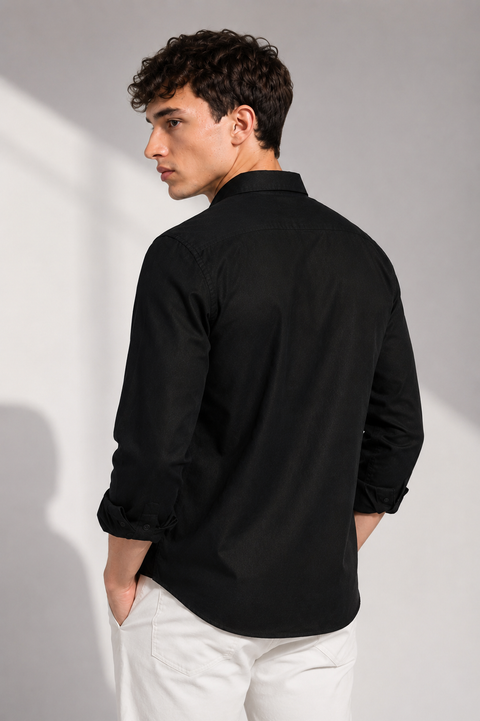 Men's Black Cotton Linen Shirt | Textured Casual Shirt