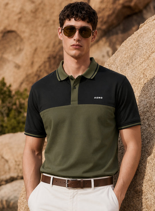 Adro Multicolour Polo T Shirt | 100% Cotton Mens Polo Tshirt | Regular Fit Half Sleeve Cut & Sew Polo T-shirt for men  | Urban Moss