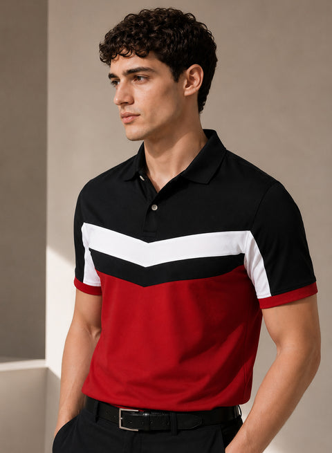 Adro Multicolour Polo T Shirt | 100% Cotton Mens Polo Tshirt | Regular Fit Half Sleeve Cut & Sew Polo T-shirt for men | Crimson Vibe