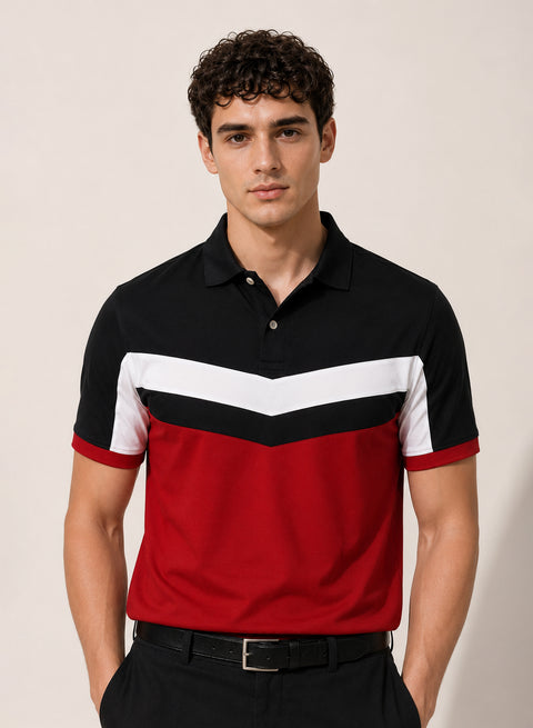 Adro Multicolour Polo T Shirt | 100% Cotton Mens Polo Tshirt | Regular Fit Half Sleeve Cut & Sew Polo T-shirt for men | Crimson Vibe