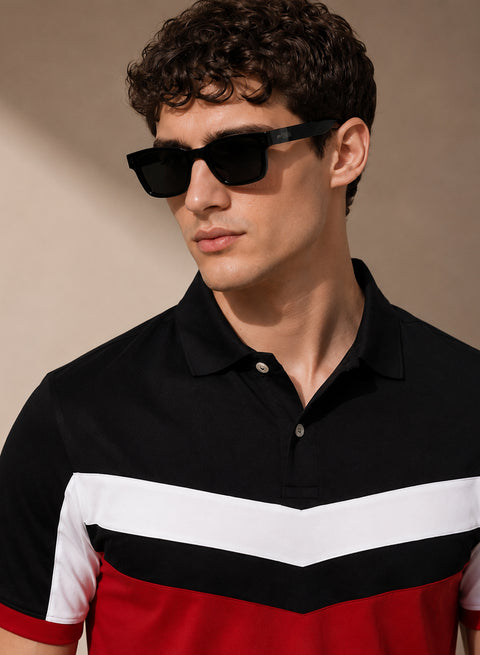 Adro Multicolour Polo T Shirt | 100% Cotton Mens Polo Tshirt | Regular Fit Half Sleeve Cut & Sew Polo T-shirt for men | Crimson Vibe