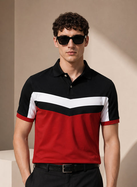 Adro Multicolour Polo T Shirt | 100% Cotton Mens Polo Tshirt | Regular Fit Half Sleeve Cut & Sew Polo T-shirt for men | Crimson Vibe