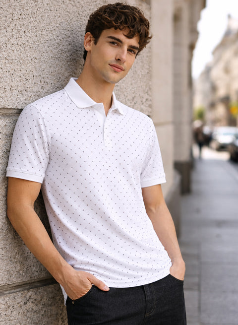 Adro Polo T-Shirt for Men | Allover Printed Polo T Shirt | Cotton Polo Tshirt