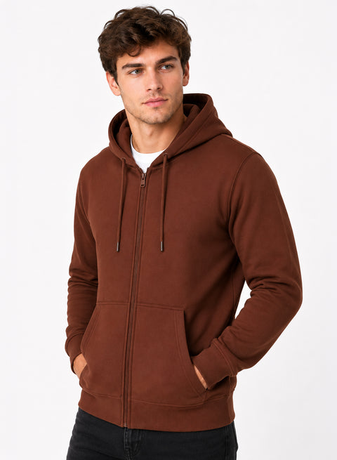 ADRO Zipper Hoodie for Men | 300 GSM Cotton Hoodies | Regular Fit Jacket for Men with Pockets | Sweatshirts with Zipper for Men | Mocha Brown