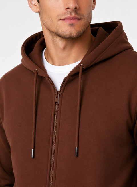 ADRO Zipper Hoodie for Men | 300 GSM Cotton Hoodies | Regular Fit Jacket for Men with Pockets | Sweatshirts with Zipper for Men | Mocha Brown