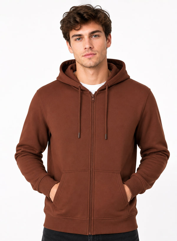 ADRO Zipper Hoodie for Men | 300 GSM Cotton Hoodies | Regular Fit Jacket for Men with Pockets | Sweatshirts with Zipper for Men | Mocha Brown