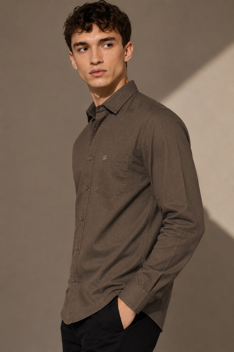 Men's Brown Cotton Linen Shirt | Textured Casual Shirt