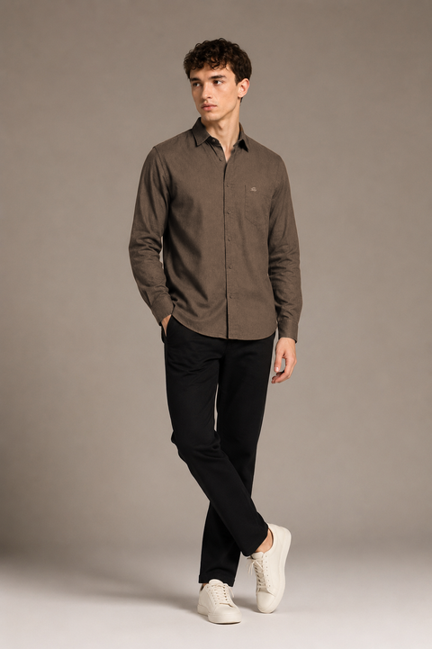 Men's Brown Cotton Linen Shirt | Textured Casual Shirt