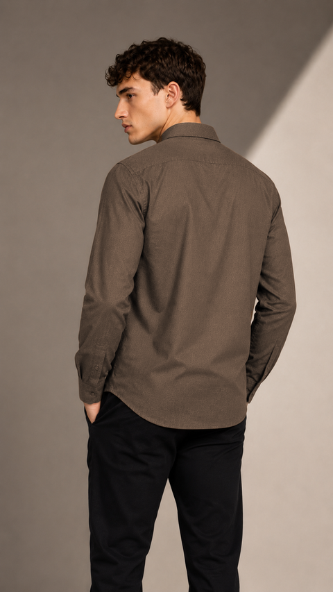 Men's Brown Cotton Linen Shirt | Textured Casual Shirt