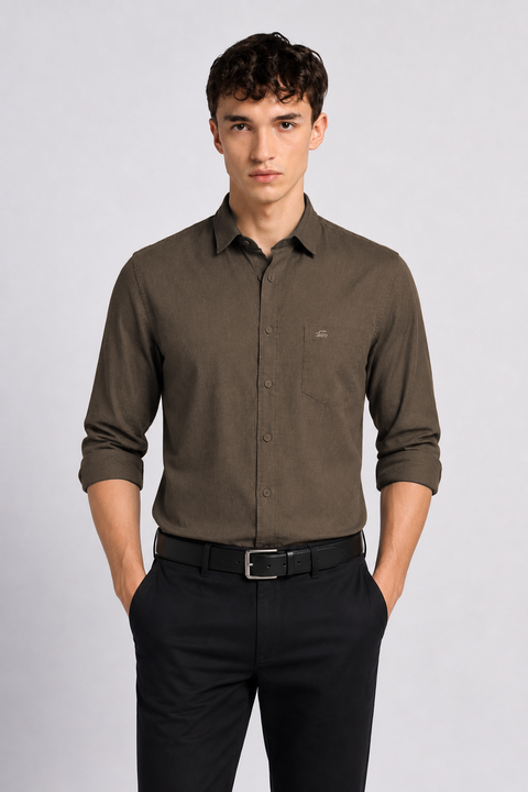 Men's Brown Cotton Linen Shirt | Textured Casual Shirt