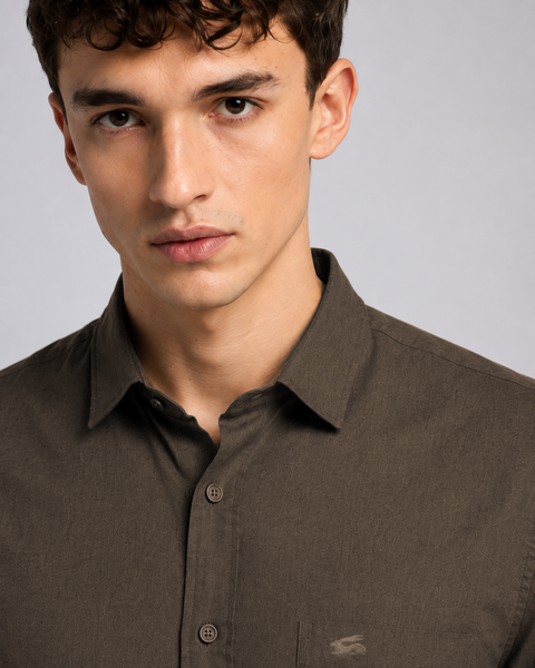 Men's Brown Cotton Linen Shirt | Textured Casual Shirt