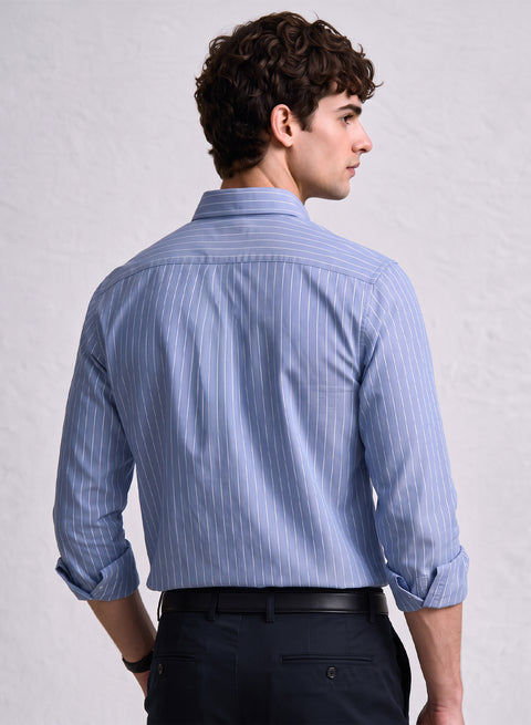 ADRO Mens Sky Blue Striped Oxford Cotton Casual Shirt for Men | Full Sleeve Button-Down Collar Smart Fit Shirts for Men