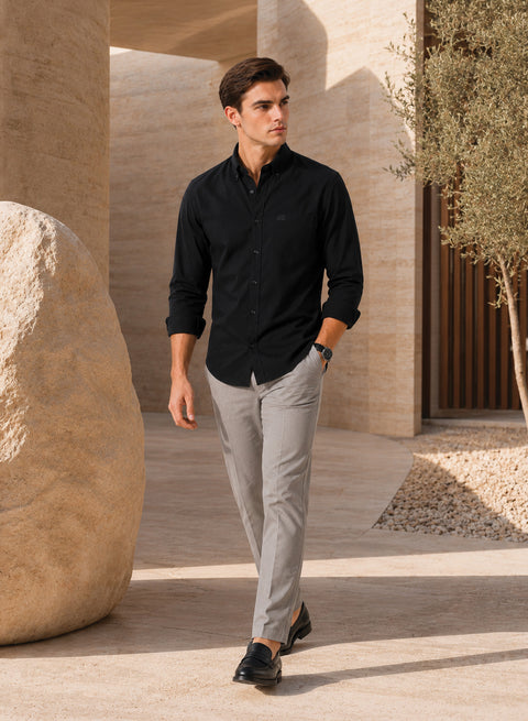 ADRO Men's Premium Oxford Cotton Shirt | Full Sleeve Casual Shirt | Regular Fit | Black