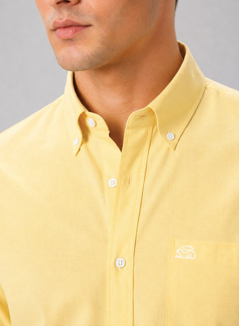 ADRO Men's Premium Oxford Cotton Shirt | Full Sleeve Casual Shirt | Regular Fit | Light Yellow