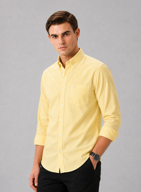 ADRO Men's Premium Oxford Cotton Shirt | Full Sleeve Casual Shirt | Regular Fit | Light Yellow