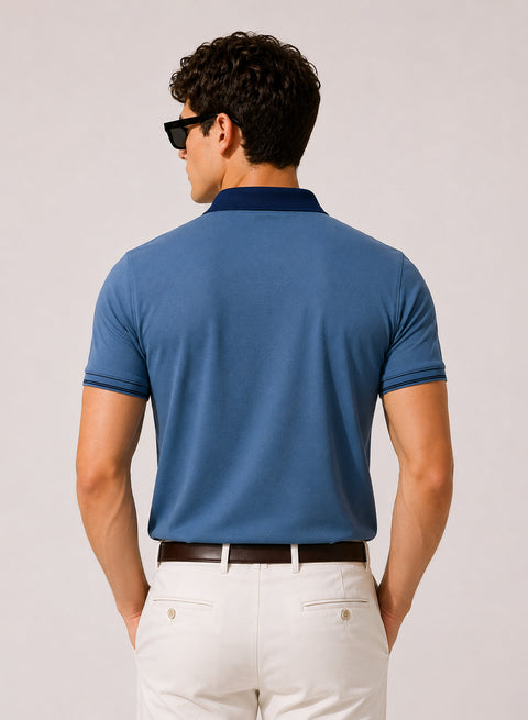Mens Premium Cotton Polo T-Shirt | 220 GSM Soft Fabric | Casual stylish Look | Zipper Polo Design Polo T shirt | Polo Tshirt for All-Day Wear | Captain's Blue