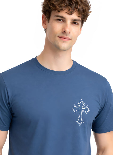 Adro Mens Cross Printed T-Shirt | Minimal Chest Graphic Cotton Casual Tshirt | Trendy Stylish Comfortable Regular Fit T shirt for Men