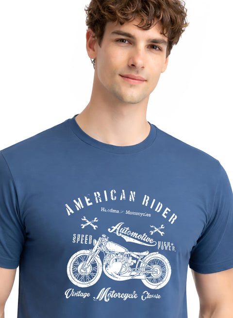 Adro Mens American Rider Printed T-Shirt | 100% Cotton T shirt for Bikers | Stylish Casual Tee Summer Regular Fit Biker Tshirt