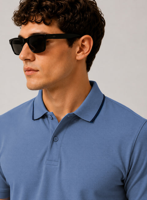 ADRO Mens Polo TShirt | Airtex Cotton Matty Fabric | Regular Fit | Breathable, Durable & Premium Casual Polo T-Shirt for Men | Captain's Blue