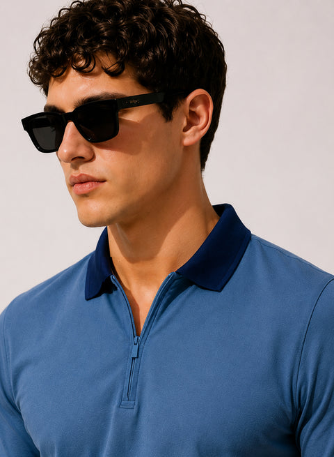 Mens Premium Cotton Polo T-Shirt | 220 GSM Soft Fabric | Casual stylish Look | Zipper Polo Design Polo T shirt | Polo Tshirt for All-Day Wear | Captain's Blue