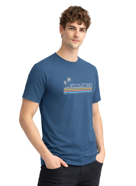 Adro Mens California Graphic T-Shirt | Retro Stripe Print Cotton Summer Tshirt | Stylish Beach T shirt | Comfortable Graphic Tee