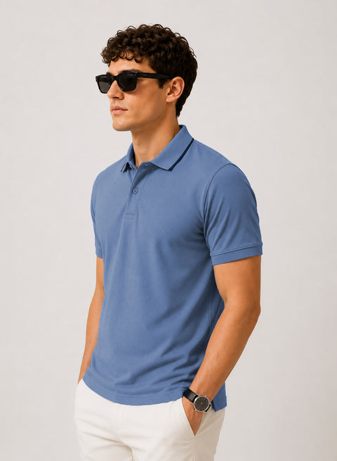 ADRO Mens Polo TShirt | Airtex Cotton Matty Fabric | Regular Fit | Breathable, Durable & Premium Casual Polo T-Shirt for Men | Captain's Blue