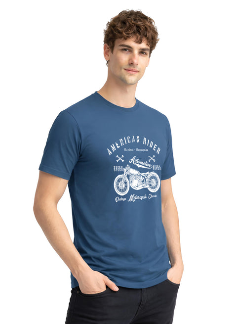 Adro Mens American Rider Printed T-Shirt | 100% Cotton T shirt for Bikers | Stylish Casual Tee Summer Regular Fit Biker Tshirt