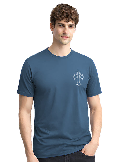 Adro Mens Cross Printed T-Shirt | Minimal Chest Graphic Cotton Casual Tshirt | Trendy Stylish Comfortable Regular Fit T shirt for Men Classic Blue