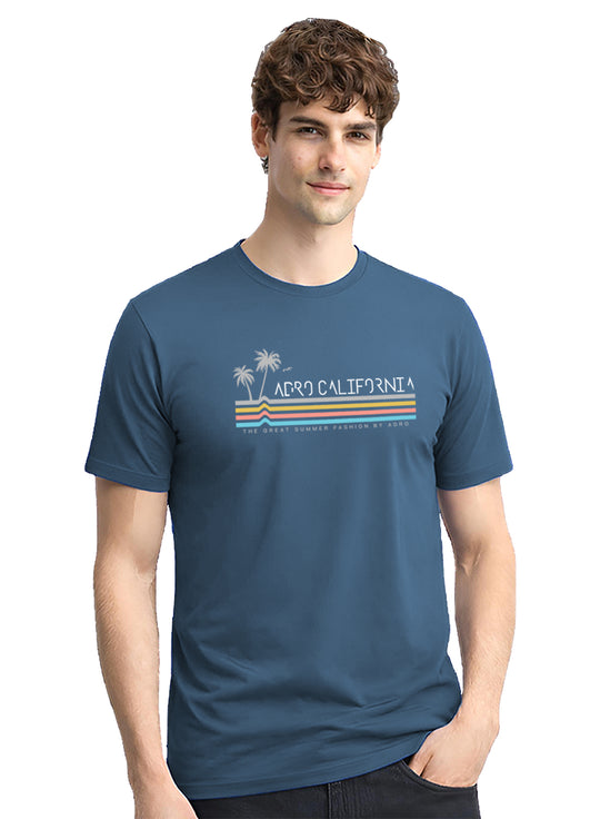 Adro Mens California Graphic T-Shirt | Retro Stripe Print Cotton Summer Tshirt | Stylish Beach T shirt | Comfortable Graphic Tee