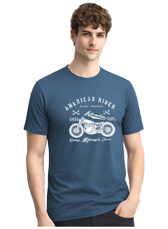 Adro Mens American Rider Printed T-Shirt | 100% Cotton T shirt for Bikers | Stylish Casual Tee Summer Regular Fit Biker Tshirt