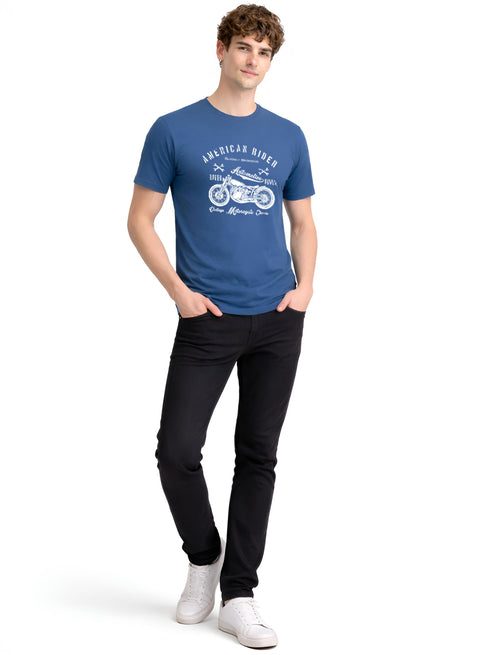 Adro Mens American Rider Printed T-Shirt | 100% Cotton T shirt for Bikers | Stylish Casual Tee Summer Regular Fit Biker Tshirt