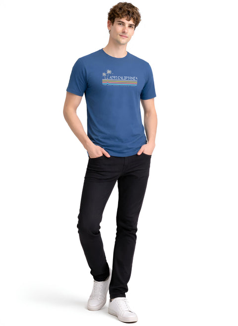 Adro Mens California Graphic T-Shirt | Retro Stripe Print Cotton Summer Tshirt | Stylish Beach T shirt | Comfortable Graphic Tee