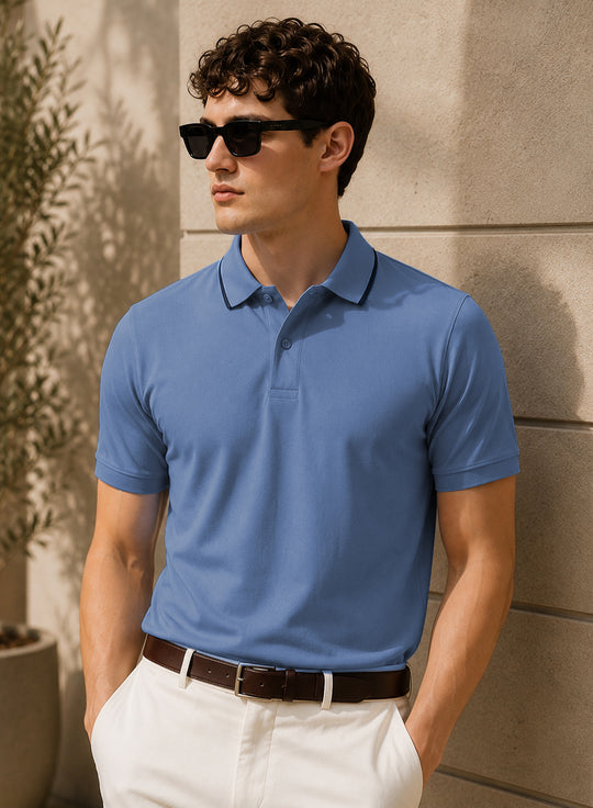 ADRO Mens Polo TShirt | Airtex Cotton Matty Fabric | Regular Fit | Breathable, Durable & Premium Casual Polo T-Shirt for Men | Captain's Blue
