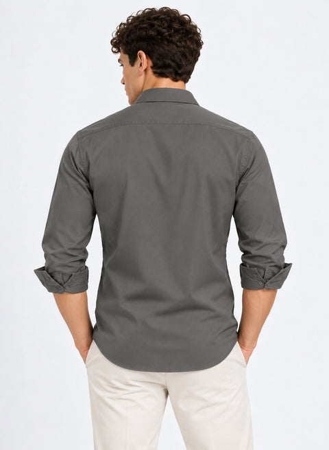 ADRO Men's Premium Cotton Satin Shirt | Solid Full Sleeve Casual Shirt | Regular Fit | Cement Grey