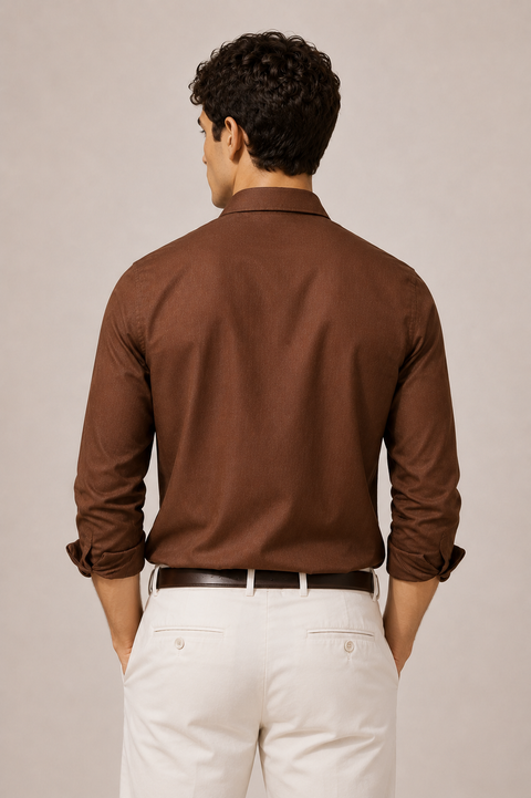 Men's Cocoa Cotton Linen Shirt | Textured Casual Shirt