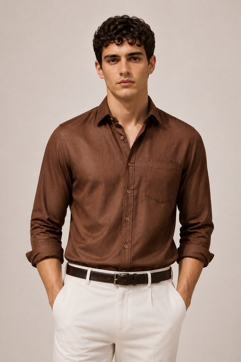 Men's Cocoa Cotton Linen Shirt | Textured Casual Shirt