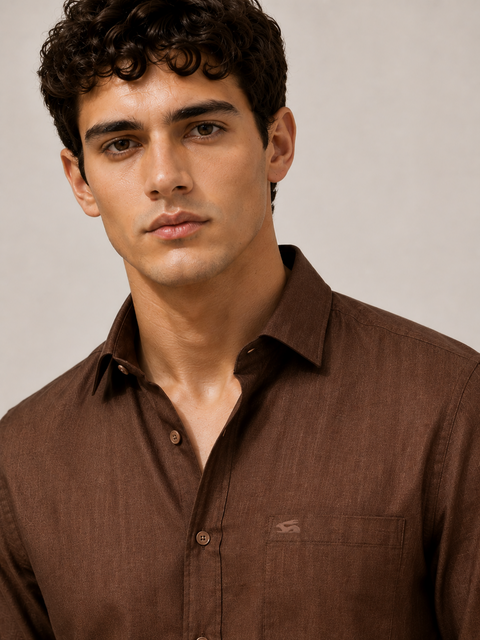 Men's Cocoa Cotton Linen Shirt | Textured Casual Shirt