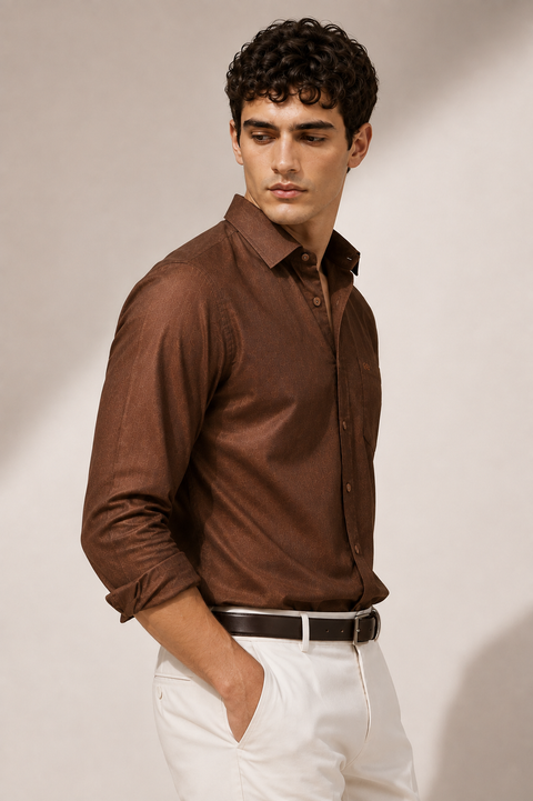 Men's Cocoa Cotton Linen Shirt | Textured Casual Shirt