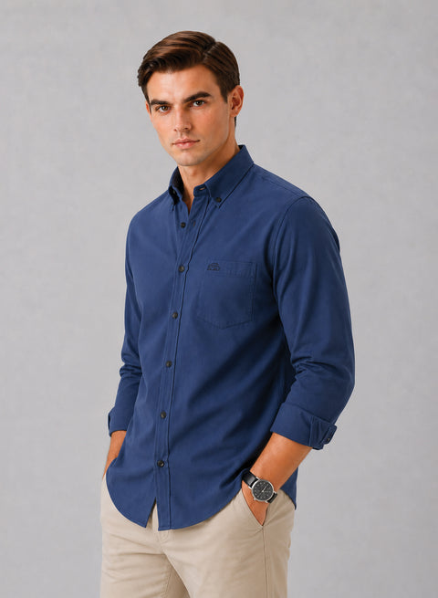 ADRO Men's Premium Oxford Cotton Shirt | Full Sleeve Casual Shirt | Regular Fit | Captain Blue