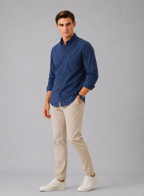 ADRO Men's Premium Oxford Cotton Shirt | Full Sleeve Casual Shirt | Regular Fit | Captain Blue