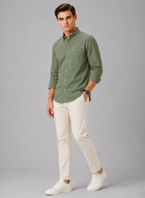 ADRO Men's Premium Oxford Cotton Shirt | Full Sleeve Casual Shirt | Regular Fit | Pista