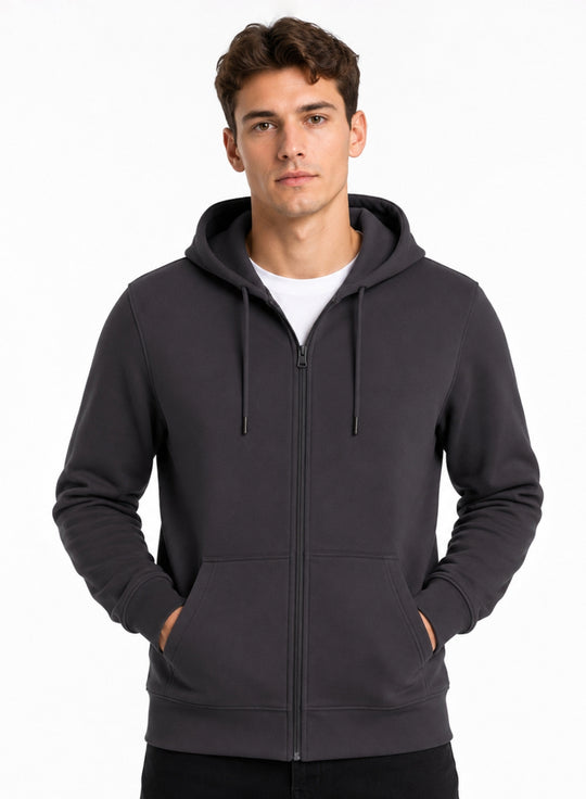 ADRO Zipper Hoodie for Men | 300 GSM Cotton Hoodies | Regular Fit Jacket for Men with Pockets | Sweatshirts with Zipper for Men | Gunmetal Grey