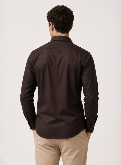 ADRO Premium Cotton Satin Shirt for Men | Casual Fit Solid Full Sleeve Shirt in Dark Chocolate Brown