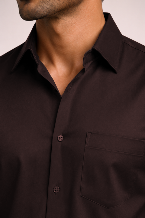ADRO Premium Cotton Satin Shirt for Men | Casual Fit Solid Full Sleeve Shirt in Dark Chocolate Brown
