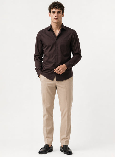 ADRO Premium Cotton Satin Shirt for Men | Casual Fit Solid Full Sleeve Shirt in Dark Chocolate Brown