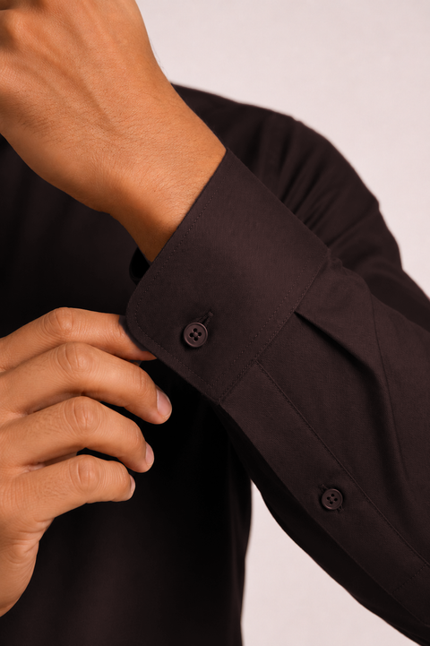 ADRO Premium Cotton Satin Shirt for Men | Casual Fit Solid Full Sleeve Shirt in Dark Chocolate Brown