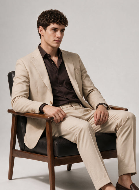 ADRO Men's Premium Cotton Satin Shirt | Solid Full Sleeve Casual Shirt | Regular Fit | Dark Brown