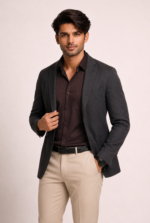 ADRO Premium Cotton Satin Shirt for Men | Casual Fit Solid Full Sleeve Shirt in Dark Chocolate Brown