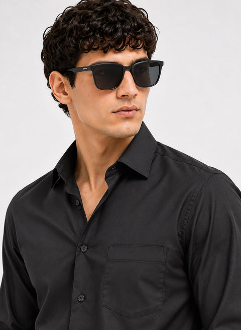 ADRO Men's Premium Cotton Satin Shirt | Solid Full Sleeve Casual Shirt | Regular Fit | Dark Grey
