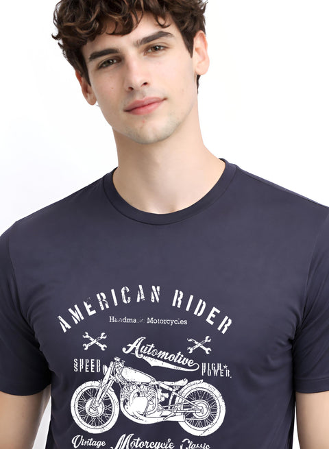 Adro Mens American Rider Printed T-Shirt | 100% Cotton T shirt for Bikers | Stylish Casual Tee Summer Regular Fit Biker Tshirt